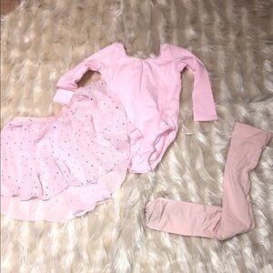 Pink Ballet Outfit with Tutu and Tights and flats small